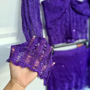 Fairy core 3PC Purple Crochet Set M Festival W Y2K Distressed Crop Top Skirt thumbnail 6