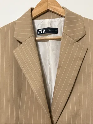 Zara Pinstripe Blazer Size Medium Women’s Tan Blogger Fav thumbnail 5