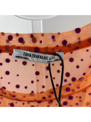Zara NWT Women's Orange Sheer Mesh Purple Polka Dot Pattern Blouse Top Size S thumbnail 4