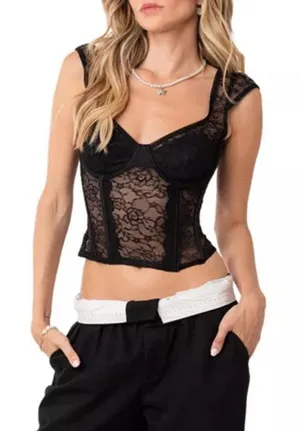 Edikted Rita Lace Corset Top in black small thumbnail 1