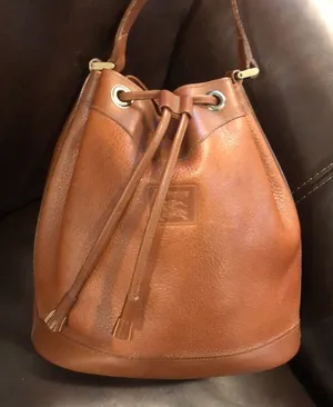 BURBERRYS Brown Leather Drawstring Bucket Bag Nova Check Lining VINTAGE thumbnail 1
