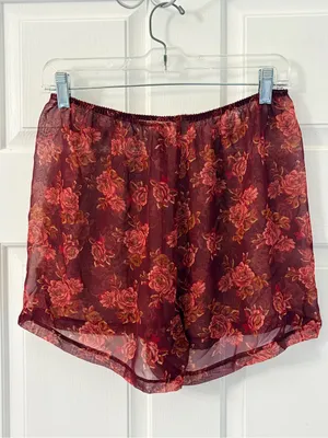 Women's Burgundy Floral Chiffon Athletic Shorts thumbnail 5