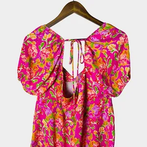 RESA Amber Floral Mini Dress‎ Size S Pink Puff Sleeve Open Back Tie thumbnail 8