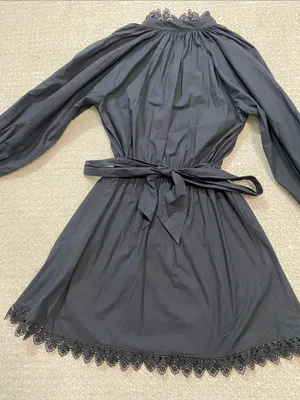 Girls' Black Long-Sleeve Lace-Trim Smocked Waist Dress Size12 100%Organic cotton thumbnail 14