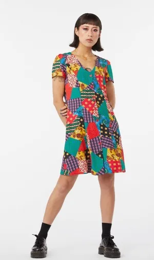 Dangerfield x ModCloth patchwork multi button front viscose dress, size 14 XL thumbnail 4