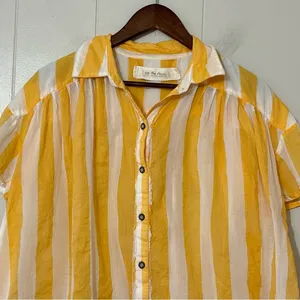 Free People We The Free Float Away Shirt Yellow White Stripe Button Down NWT XS thumbnail 3
