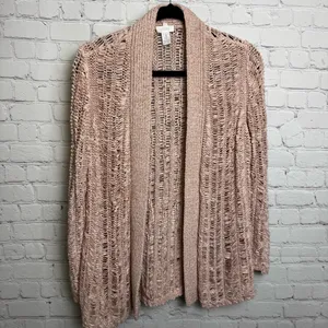 Chico's open knit petal pink feminine open front cardigan size 1 or US size Med thumbnail 2