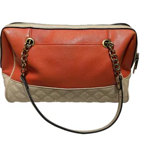 Anne Klein Satchel‎ Bag Womens Coral Cream Quilted Chain Shoulder Purse Padlock thumbnail 3