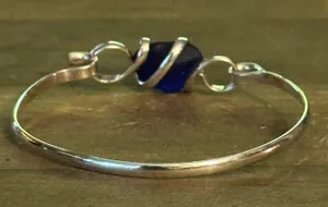 Blue Sea Glass Hinged Bangle Bracelet Silver thumbnail 4