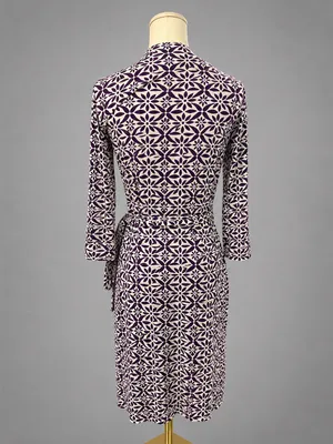 Diane Von Furstenberg Purple and Cream Floral Wrap Midi Dress thumbnail 4