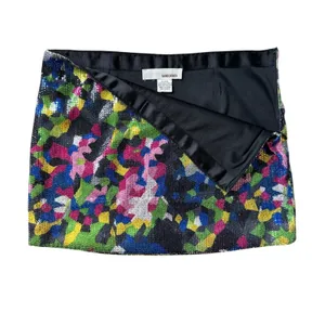 Sans Souci Multi Color Camo Sequin Miro Mini Skirt S Abstract Party Festival Y2K thumbnail 4