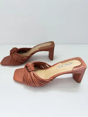 Antonio Melani Leather Knot Strap mule block Heel Slide Sandals‎ 6.5 Chic Summer thumbnail 3