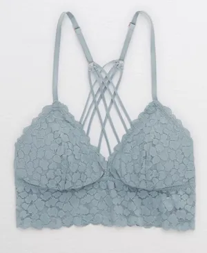 Aerie Light Blue Animal Print Lace Strappy Longline Bralette Size Small thumbnail 1