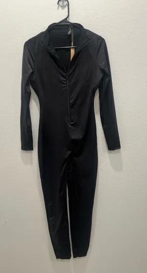Skims Black Long-Sleeve Jumpsuit with Front Zip Size L thumbnail 1