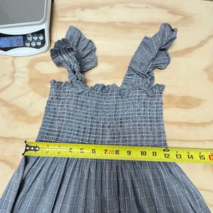 Hill House Ellie‎ Nap Dress XS Grey Blue Plaid Smocked Ruffle Midi Dress Picnic thumbnail 10