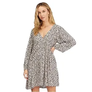 Billabong Daisy Floral Print Gauze peasant poof Sleeve 90s style Babydoll Dress thumbnail 6