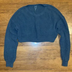 BY ANTHROPOLOGIE‎ | Knitted Crop Crewneck Sweater Charcoal Small​ thumbnail 1