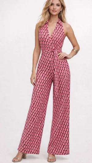 DVF Target Diane Von Furstenberg‎ Pink Geo Print Jumpsuit Size Small thumbnail 1