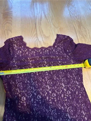 Adrianna Papell Size 16 Dress Purple Floral Lace Long Sleeve Shift‎ Scalloped thumbnail 6