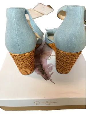 Jessica Simpson Delirah Bow Ankle-Strap Wedge Sandals Denim Size 9.5 thumbnail 3