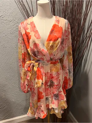 🌸Nwt Alex Marie Floral Wrap Dress Long Sleeve Size 8🌸 thumbnail 2