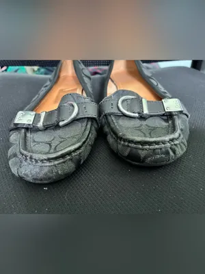 Coach Flores Signature Jacquard Loafers Black Canvas Buckle Flats A2160 Size 7.5 thumbnail 2