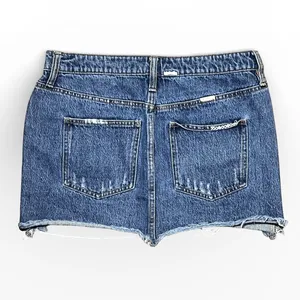 Free People Lace Up Denim‎ Micro Mini Skirt Blue Distressed Raw Hem Size 28 Boho thumbnail 2