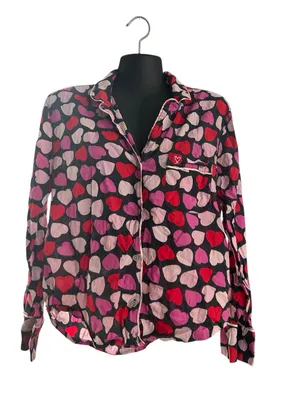 VICTORIA’S SECRET hearts pattern button down long sleeve top pajama women’s XS thumbnail 2