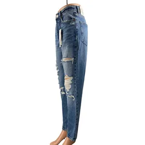 NEW Zara Women's Blue Distressed High Waisted Straight Leg Denim Jeans Size 4 thumbnail 2
