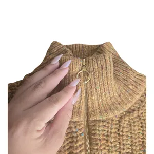 Sezane Nico Half Zip Pullover Wool Sweater Size: XS Brown thumbnail 6