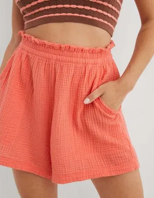 Aerie Womens Gauzy High Waisted Shorts Size XXS Orange Pockets Beachy Vacation‎ thumbnail 1