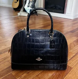 Coach Coach Black Croc Print Leather Satchel Bag thumbnail 1