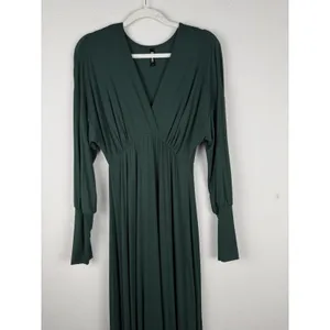 24seven Comfort Apparel Bishop Sleeves‎ Maxi Dress Women's Large Green Stretch thumbnail 6
