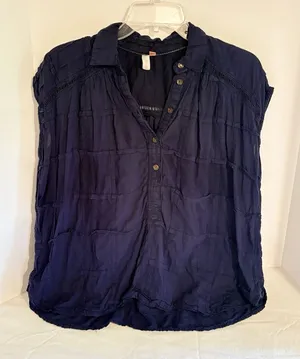 Anthropologie Pilcro and the Letterpress Navy Blue Relaxed Fit Cotton Blouse XS thumbnail 1