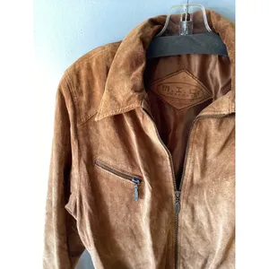 M.I.C Vintage Brown Suede Leather Safari Style Belted Zip Up Jacket M/L thumbnail 4