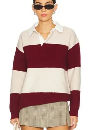 Revolve Line & Dot Waylon Sweater Striped Maroon Cream Women’s Small thumbnail 1