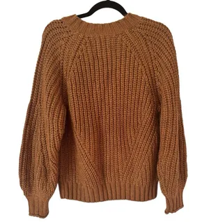 NWT American Eagle Brown Chunky Knit V Neck Pullover Sweater Sz XS Neutral Earth thumbnail 2
