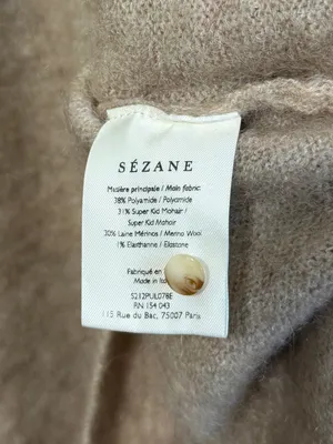 Sézane Louisa Jumper Sweater Size XL Tan Neutral Tan Balloon Sleeve Button Crew thumbnail 10
