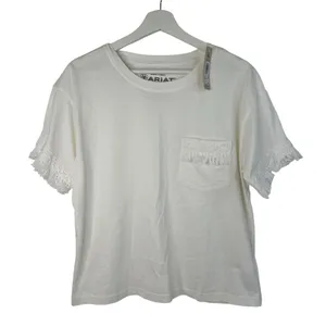 Ariat Size M Tassel Top Relaxed Fit Short Sleeve‎ Cloud Dancer Pullover Women's thumbnail 2