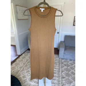 Nine West Ribbed Knit Midi Dress Tank Camel‎ S Preppy Minimalist Resort Neutral thumbnail 2