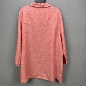 Tahari Top 1X Plus Pink Linen Tunic Side Button 3/4 Sleeve Popover Shirt Coastal thumbnail 2
