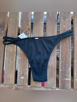 NWT Hollister Ribbed Double-Strap Cheeky Bikini Bottom - Black - S thumbnail 5