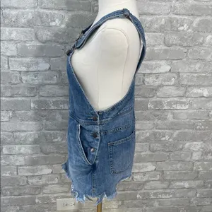 Free People Blue Denim Distressed Overalls Dress thumbnail 4