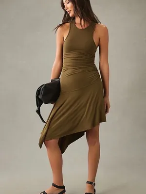 Daily Practice by Anthropologie Sleeveless Side-Ruched Dress Green Size XL thumbnail 4