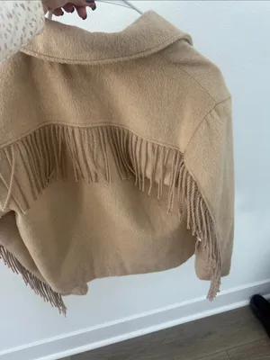 Fringe Button-Up Jacket in Beige Tan thumbnail 4