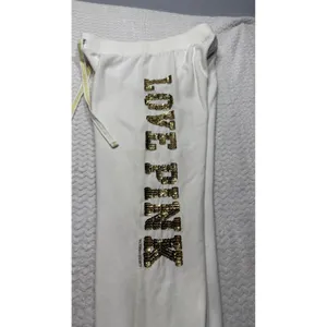 Victoria's Secret PINK White Sequin Love Pink Jogger Sweatpants M y2k Gold Logo thumbnail 6