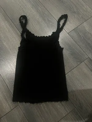 Brandy Melville black tank top with ruffled straps and hem thumbnail 6