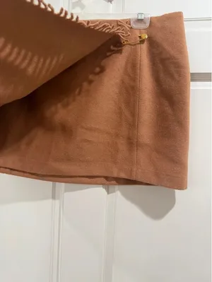 PINK Victoria's Secret Camel Brown Wrap Mini Skirt with Fringe Size xxl thumbnail 2