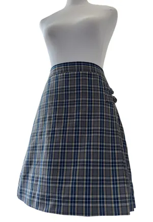 Vintage ‘90s Dennis Gray, Navy, Yellow & White Plaid Skort w/ Decorative Buckles thumbnail 1