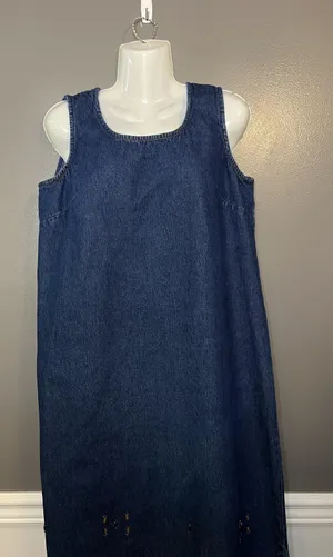 Parsley & Sage Dress Womens Large Blue Denim Beaded Hem Tank Maxi Sleeveless thumbnail 1
